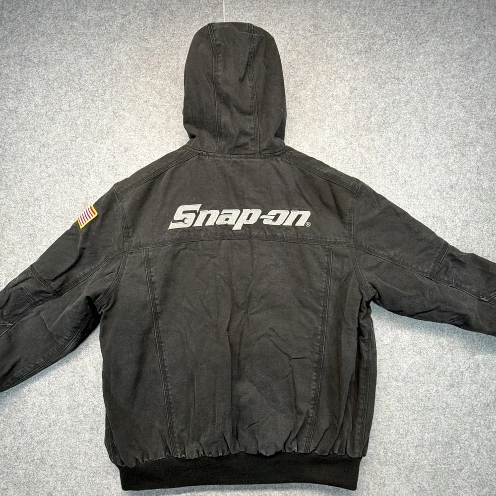 Vintage Snap On Tools Canvas Hooded Full Zip Jacket Black Mens Size XL Heavy